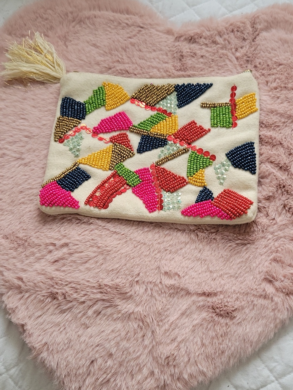 Embroidered Multicolor Canvas Clutch Wristlet - Neutral Base